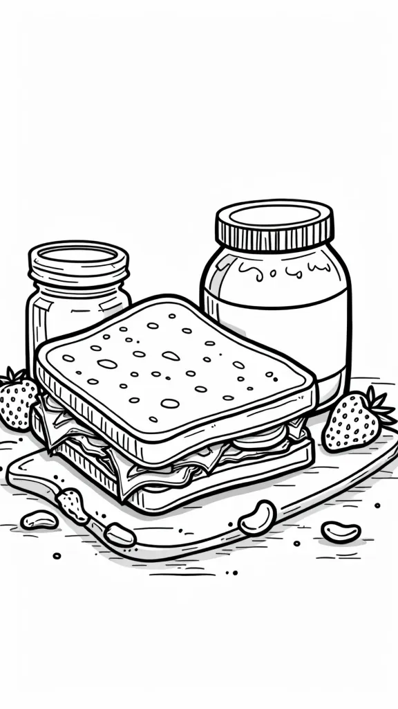 coloriage de sandwich au beurre d’arachide et à la gelée